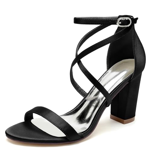 Elegant Hochzeit Sandalen Pearl Criss Cross Blockabsatz für Damen Knöchelriemchen Braut Heels Dressy Open Toe Cocktail Party ScHöhe Satin Black Size 38 Elegant Hochzeit Sandalen Pearl Criss Cross Blockabsatz für Damen Knöchelriemchen Braut Heels Dressy Open Toe Cocktail Party ScHöhe Satin Black Size 38 von Galindopia