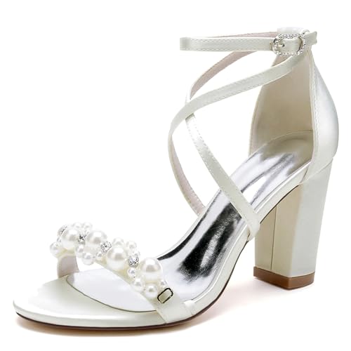 Elegant Hochzeit Sandalen Pearl Criss Cross Blockabsatz für Damen Knöchelriemchen Braut Heels Dressy Open Toe Cocktail Party ScHöhe Satin Pear White Size 43 Elegant Hochzeit Sandalen Pearl Criss Cross Blockabsatz für Damen Knöchelriemchen Braut Heels Dressy Open Toe Cocktail Party ScHöhe Satin Pear White Size 43 von Galindopia