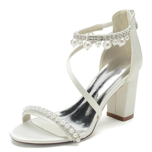 Elegant Hochzeit Sandalen Pearl Strap Blockabsatz für Damen Knöchelriemchen Braut Heels Dressy Open Toe Cocktail Party ScHöhe Satin Pear White Size 40 Elegant Hochzeit Sandalen Pearl Strap Blockabsatz für Damen Knöchelriemchen Braut Heels Dressy Open Toe Cocktail Party ScHöhe Satin Pear White Size 40 von Galindopia
