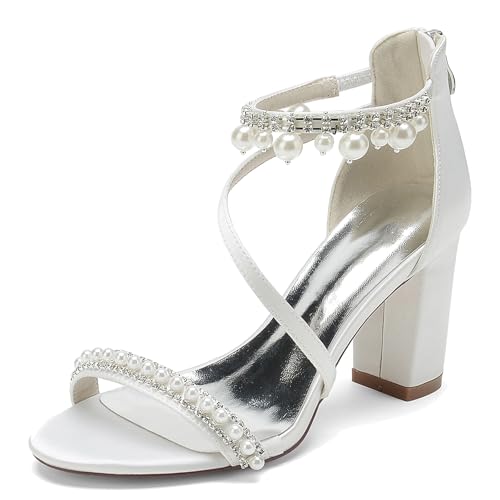 Elegant Hochzeit Sandalen Pearl Strap Blockabsatz für Damen Knöchelriemchen Braut Heels Dressy Open Toe Cocktail Party ScHöhe Satin White Size 38 Elegant Hochzeit Sandalen Pearl Strap Blockabsatz für Damen Knöchelriemchen Braut Heels Dressy Open Toe Cocktail Party ScHöhe Satin White Size 38 von Galindopia