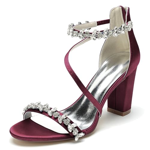 Elegant Hochzeit Sandalen Rhinestone Strap Blockabsatz für Damen Knöchelriemchen Braut Heels Dressy Open Toe Cocktail Party ScHöhe Satin Burgundy Size 38 Elegant Hochzeit Sandalen Rhinestone Strap Blockabsatz für Damen Knöchelriemchen Braut Heels Dressy Open Toe Cocktail Party ScHöhe Satin Burgundy Size 38 von Galindopia