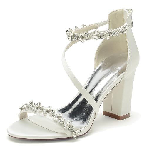 Elegant Hochzeit Sandalen Rhinestone Strap Blockabsatz für Damen Knöchelriemchen Braut Heels Dressy Open Toe Cocktail Party ScHöhe Satin Pear White Size 39 Elegant Hochzeit Sandalen Rhinestone Strap Blockabsatz für Damen Knöchelriemchen Braut Heels Dressy Open Toe Cocktail Party ScHöhe Satin Pear White Size 39 von Galindopia