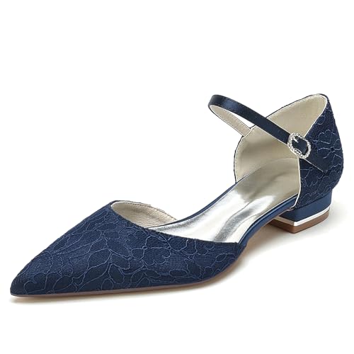 Elegant Hochzeit ScHöhe Flach Dress Pumps Gemütlich D Orsay Embroidery Pointed Toe Knöchelriemchen für Damen Dressy Party ScHöhe Spitze Dark-Blue Size 40 Elegant Hochzeit ScHöhe Flach Dress Pumps Gemütlich D Orsay Embroidery Pointed Toe Knöchelriemchen für Damen Dressy Party ScHöhe Spitze Dark-Blue Size 40 von Galindopia