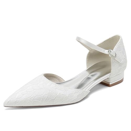 Elegant Hochzeit ScHöhe Flach Dress Pumps Gemütlich D Orsay Embroidery Pointed Toe Knöchelriemchen für Damen Dressy Party ScHöhe Spitze White Size 41 Elegant Hochzeit ScHöhe Flach Dress Pumps Gemütlich D Orsay Embroidery Pointed Toe Knöchelriemchen für Damen Dressy Party ScHöhe Spitze White Size 41 von Galindopia