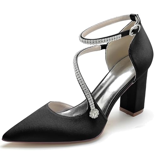 Elegant Hochzeit ScHöhe Höhe Ferse für Damen Knöchelriemchen Dressy Pumps Braut Heels D Orsay Rhinestone Cocktail Party ScHöhe Satin Black Size 38 Elegant Hochzeit ScHöhe Höhe Ferse für Damen Knöchelriemchen Dressy Pumps Braut Heels D Orsay Rhinestone Cocktail Party ScHöhe Satin Black Size 38 von Galindopia