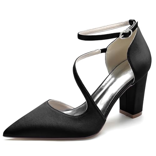 Elegant Hochzeit ScHöhe Höhe Ferse für Damen Knöchelriemchen Dressy Pumps Braut Heels D Orsay Rhinestone Cocktail Party ScHöhe Satin Black Size 38 Elegant Hochzeit ScHöhe Höhe Ferse für Damen Knöchelriemchen Dressy Pumps Braut Heels D Orsay Rhinestone Cocktail Party ScHöhe Satin Black Size 38 von Galindopia