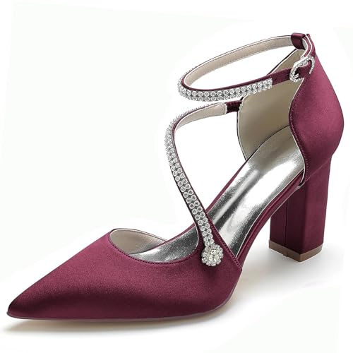 Elegant Hochzeit ScHöhe Höhe Ferse für Damen Knöchelriemchen Dressy Pumps Braut Heels D Orsay Rhinestone Cocktail Party ScHöhe Satin Burgundy Size 35 Elegant Hochzeit ScHöhe Höhe Ferse für Damen Knöchelriemchen Dressy Pumps Braut Heels D Orsay Rhinestone Cocktail Party ScHöhe Satin Burgundy Size 35 von Galindopia