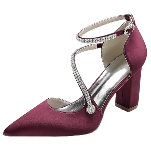 Elegant Hochzeit ScHöhe Höhe Ferse für Damen Knöchelriemchen Dressy Pumps Braut Heels D Orsay Rhinestone Cocktail Party ScHöhe Satin Burgundy Size 40 Elegant Hochzeit ScHöhe Höhe Ferse für Damen Knöchelriemchen Dressy Pumps Braut Heels D Orsay Rhinestone Cocktail Party ScHöhe Satin Burgundy Size 40 von Galindopia