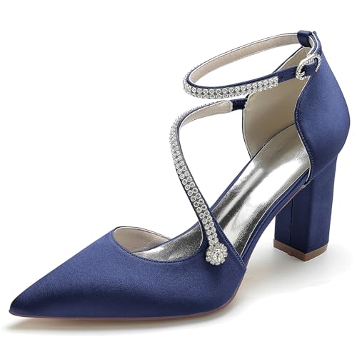 Elegant Hochzeit ScHöhe Höhe Ferse für Damen Knöchelriemchen Dressy Pumps Braut Heels D Orsay Rhinestone Cocktail Party ScHöhe Satin Dark-Blue Size 36 Elegant Hochzeit ScHöhe Höhe Ferse für Damen Knöchelriemchen Dressy Pumps Braut Heels D Orsay Rhinestone Cocktail Party ScHöhe Satin Dark-Blue Size 36 von Galindopia