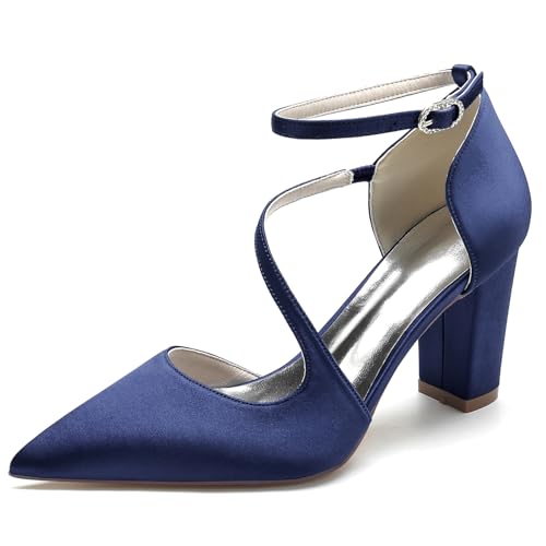 Elegant Hochzeit ScHöhe Höhe Ferse für Damen Knöchelriemchen Dressy Pumps Braut Heels D Orsay Rhinestone Cocktail Party ScHöhe Satin Dark-Blue Size 40 Elegant Hochzeit ScHöhe Höhe Ferse für Damen Knöchelriemchen Dressy Pumps Braut Heels D Orsay Rhinestone Cocktail Party ScHöhe Satin Dark-Blue Size 40 von Galindopia
