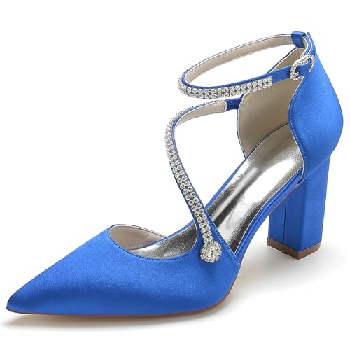 Elegant Hochzeit ScHöhe Höhe Ferse für Damen Knöchelriemchen Dressy Pumps Braut Heels D Orsay Rhinestone Cocktail Party ScHöhe Satin Royal Blue Size 40 Elegant Hochzeit ScHöhe Höhe Ferse für Damen Knöchelriemchen Dressy Pumps Braut Heels D Orsay Rhinestone Cocktail Party ScHöhe Satin Royal Blue Size 40 von Galindopia