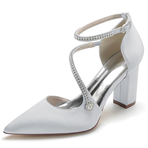 Elegant Hochzeit ScHöhe Höhe Ferse für Damen Knöchelriemchen Dressy Pumps Braut Heels D Orsay Rhinestone Cocktail Party ScHöhe Satin Silver Size 40 Elegant Hochzeit ScHöhe Höhe Ferse für Damen Knöchelriemchen Dressy Pumps Braut Heels D Orsay Rhinestone Cocktail Party ScHöhe Satin Silver Size 40 von Galindopia