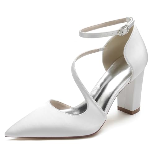 Elegant Hochzeit ScHöhe Höhe Ferse für Damen Knöchelriemchen Dressy Pumps Braut Heels D Orsay Rhinestone Cocktail Party ScHöhe Satin White Size 35 Elegant Hochzeit ScHöhe Höhe Ferse für Damen Knöchelriemchen Dressy Pumps Braut Heels D Orsay Rhinestone Cocktail Party ScHöhe Satin White Size 35 von Galindopia