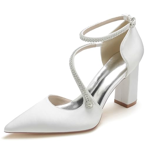 Elegant Hochzeit ScHöhe Höhe Ferse für Damen Knöchelriemchen Dressy Pumps Braut Heels D Orsay Rhinestone Cocktail Party ScHöhe Satin White Size 36 Elegant Hochzeit ScHöhe Höhe Ferse für Damen Knöchelriemchen Dressy Pumps Braut Heels D Orsay Rhinestone Cocktail Party ScHöhe Satin White Size 36 von Galindopia