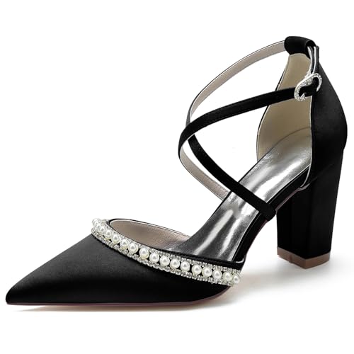 Elegant Pearl Hochzeit ScHöhe Criss Cross Höhe Ferse für Damen Knöchelriemchen Dressy Pumps D Orsay Braut Heels Cocktail Party ScHöhe Satin Black Size 43 Elegant Pearl Hochzeit ScHöhe Criss Cross Höhe Ferse für Damen Knöchelriemchen Dressy Pumps D Orsay Braut Heels Cocktail Party ScHöhe Satin Black Size 43 von Galindopia