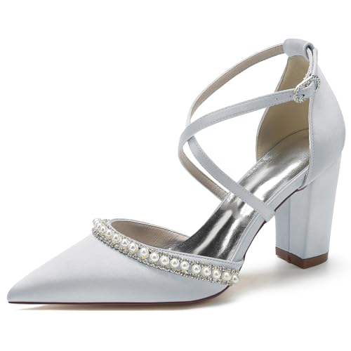 Elegant Pearl Hochzeit ScHöhe Criss Cross Höhe Ferse für Damen Knöchelriemchen Dressy Pumps D Orsay Braut Heels Cocktail Party ScHöhe Satin Silver Size 42 Elegant Pearl Hochzeit ScHöhe Criss Cross Höhe Ferse für Damen Knöchelriemchen Dressy Pumps D Orsay Braut Heels Cocktail Party ScHöhe Satin Silver Size 42 von Galindopia