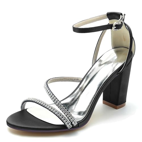 Elegant Pearl Strap Hochzeit Sandalen Blockabsatz für Damen Knöchelriemchen Braut Heels Dressy Open Toe Cocktail Party ScHöhe Satin Black Size 43 Elegant Pearl Strap Hochzeit Sandalen Blockabsatz für Damen Knöchelriemchen Braut Heels Dressy Open Toe Cocktail Party ScHöhe Satin Black Size 43 von Galindopia