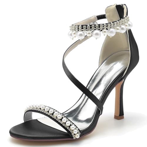 Elegant Pearl Strap Hochzeit Sandalen Stiletto für Damen Knöchelriemchen Braut Heels Dressy Open Toe Cocktail Party ScHöhe Satin Black Size 41 Elegant Pearl Strap Hochzeit Sandalen Stiletto für Damen Knöchelriemchen Braut Heels Dressy Open Toe Cocktail Party ScHöhe Satin Black Size 41 von Galindopia