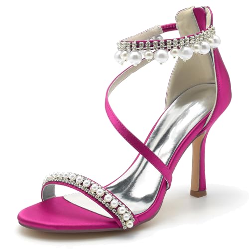 Elegant Pearl Strap Hochzeit Sandalen Stiletto für Damen Knöchelriemchen Braut Heels Dressy Open Toe Cocktail Party ScHöhe Satin Cherry-Red Size 41 Elegant Pearl Strap Hochzeit Sandalen Stiletto für Damen Knöchelriemchen Braut Heels Dressy Open Toe Cocktail Party ScHöhe Satin Cherry-Red Size 41 von Galindopia
