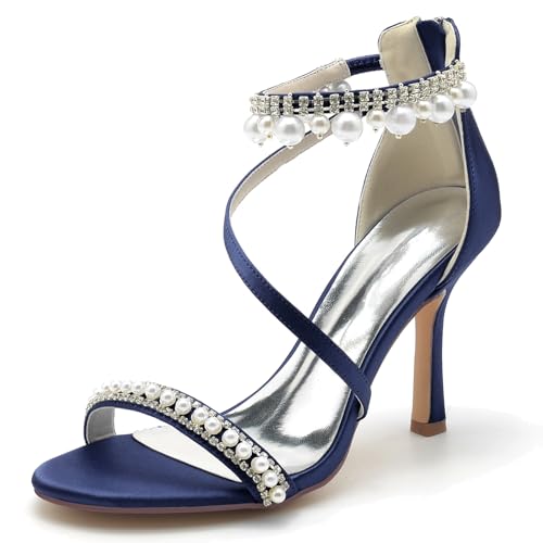 Elegant Pearl Strap Hochzeit Sandalen Stiletto für Damen Knöchelriemchen Braut Heels Dressy Open Toe Cocktail Party ScHöhe Satin Dark-Blue Size 37 Elegant Pearl Strap Hochzeit Sandalen Stiletto für Damen Knöchelriemchen Braut Heels Dressy Open Toe Cocktail Party ScHöhe Satin Dark-Blue Size 37 von Galindopia