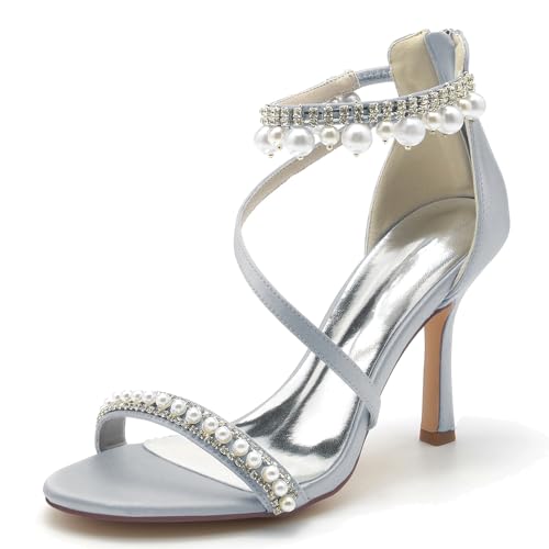 Elegant Pearl Strap Hochzeit Sandalen Stiletto für Damen Knöchelriemchen Braut Heels Dressy Open Toe Cocktail Party ScHöhe Satin Silver Size 38 Elegant Pearl Strap Hochzeit Sandalen Stiletto für Damen Knöchelriemchen Braut Heels Dressy Open Toe Cocktail Party ScHöhe Satin Silver Size 38 von Galindopia