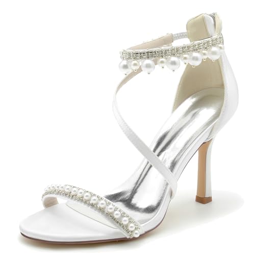 Elegant Pearl Strap Hochzeit Sandalen Stiletto für Damen Knöchelriemchen Braut Heels Dressy Open Toe Cocktail Party ScHöhe Satin White Size 38 Elegant Pearl Strap Hochzeit Sandalen Stiletto für Damen Knöchelriemchen Braut Heels Dressy Open Toe Cocktail Party ScHöhe Satin White Size 38 von Galindopia