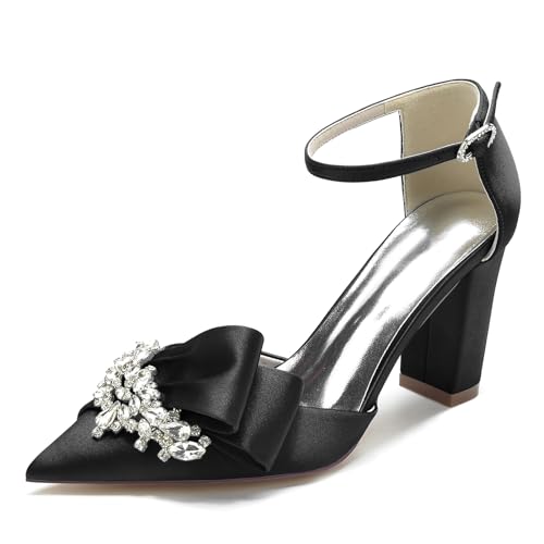 Elegant Rhinestone Hochzeit ScHöhe Block Heels für Damen Knöchelriemchen Dressy Pumps Ruffles Bow Braut Heels Cocktail Party ScHöhe Satin Black Size 38 Elegant Rhinestone Hochzeit ScHöhe Block Heels für Damen Knöchelriemchen Dressy Pumps Ruffles Bow Braut Heels Cocktail Party ScHöhe Satin Black Size 38 von Galindopia