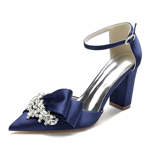 Elegant Rhinestone Hochzeit ScHöhe Block Heels für Damen Knöchelriemchen Dressy Pumps Ruffles Bow Braut Heels Cocktail Party ScHöhe Satin Dark-Blue Size 36 Elegant Rhinestone Hochzeit ScHöhe Block Heels für Damen Knöchelriemchen Dressy Pumps Ruffles Bow Braut Heels Cocktail Party ScHöhe Satin Dark-Blue Size 36 von Galindopia