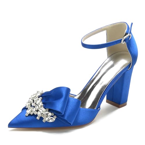 Elegant Rhinestone Hochzeit ScHöhe Block Heels für Damen Knöchelriemchen Dressy Pumps Ruffles Bow Braut Heels Cocktail Party ScHöhe Satin Royal Blue Size 38 Elegant Rhinestone Hochzeit ScHöhe Block Heels für Damen Knöchelriemchen Dressy Pumps Ruffles Bow Braut Heels Cocktail Party ScHöhe Satin Royal Blue Size 38 von Galindopia