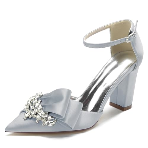 Elegant Rhinestone Hochzeit ScHöhe Block Heels für Damen Knöchelriemchen Dressy Pumps Ruffles Bow Braut Heels Cocktail Party ScHöhe Satin Silver Size 43 Elegant Rhinestone Hochzeit ScHöhe Block Heels für Damen Knöchelriemchen Dressy Pumps Ruffles Bow Braut Heels Cocktail Party ScHöhe Satin Silver Size 43 von Galindopia