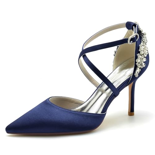 Elegant Rhinestone Hochzeit ScHöhe Criss Cross Stiletto für Damen Knöchelriemchen Braut Heels Dressy Pumps D Orsay Cocktail Party ScHöhe Satin Dark-Blue Size 40 Elegant Rhinestone Hochzeit ScHöhe Criss Cross Stiletto für Damen Knöchelriemchen Braut Heels Dressy Pumps D Orsay Cocktail Party ScHöhe Satin Dark-Blue Size 40 von Galindopia