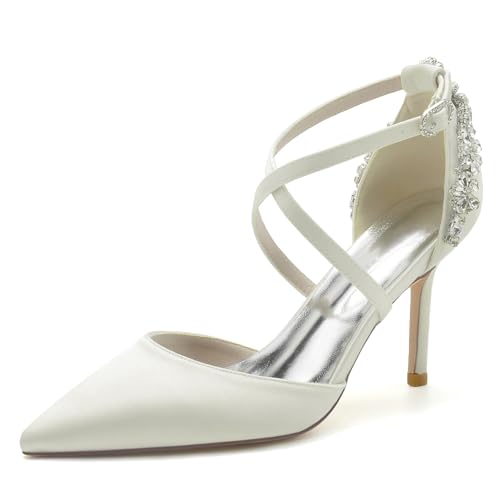 Elegant Rhinestone Hochzeit ScHöhe Criss Cross Stiletto für Damen Knöchelriemchen Braut Heels Dressy Pumps D Orsay Cocktail Party ScHöhe Satin Pear White Size 38 Elegant Rhinestone Hochzeit ScHöhe Criss Cross Stiletto für Damen Knöchelriemchen Braut Heels Dressy Pumps D Orsay Cocktail Party ScHöhe Satin Pear White Size 38 von Galindopia