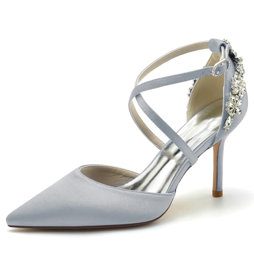 Elegant Rhinestone Hochzeit ScHöhe Criss Cross Stiletto für Damen Knöchelriemchen Braut Heels Dressy Pumps D Orsay Cocktail Party ScHöhe Satin Silver Size 42 Elegant Rhinestone Hochzeit ScHöhe Criss Cross Stiletto für Damen Knöchelriemchen Braut Heels Dressy Pumps D Orsay Cocktail Party ScHöhe Satin Silver Size 42 von Galindopia