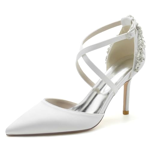 Elegant Rhinestone Hochzeit ScHöhe Criss Cross Stiletto für Damen Knöchelriemchen Braut Heels Dressy Pumps D Orsay Cocktail Party ScHöhe Satin White Size 37 Elegant Rhinestone Hochzeit ScHöhe Criss Cross Stiletto für Damen Knöchelriemchen Braut Heels Dressy Pumps D Orsay Cocktail Party ScHöhe Satin White Size 37 von Galindopia