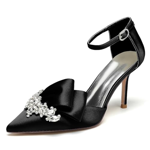 Elegant Rhinestone Hochzeit ScHöhe Kitten Heel für Damen Knöchelriemchen Braut Heels Dressy Pumps Ruffles Bow Cocktail Party ScHöhe Satin Black Size 40 Elegant Rhinestone Hochzeit ScHöhe Kitten Heel für Damen Knöchelriemchen Braut Heels Dressy Pumps Ruffles Bow Cocktail Party ScHöhe Satin Black Size 40 von Galindopia