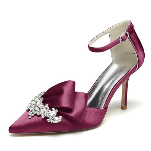 Elegant Rhinestone Hochzeit ScHöhe Kitten Heel für Damen Knöchelriemchen Braut Heels Dressy Pumps Ruffles Bow Cocktail Party ScHöhe Satin Burgundy Size 39 Elegant Rhinestone Hochzeit ScHöhe Kitten Heel für Damen Knöchelriemchen Braut Heels Dressy Pumps Ruffles Bow Cocktail Party ScHöhe Satin Burgundy Size 39 von Galindopia