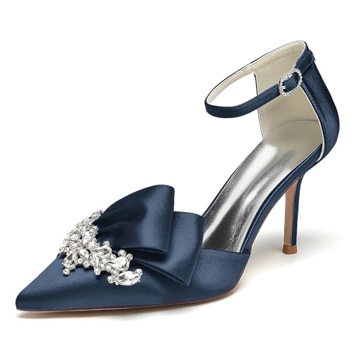 Elegant Rhinestone Hochzeit ScHöhe Kitten Heel für Damen Knöchelriemchen Braut Heels Dressy Pumps Ruffles Bow Cocktail Party ScHöhe Satin Dark-Blue Size 41 Elegant Rhinestone Hochzeit ScHöhe Kitten Heel für Damen Knöchelriemchen Braut Heels Dressy Pumps Ruffles Bow Cocktail Party ScHöhe Satin Dark-Blue Size 41 von Galindopia