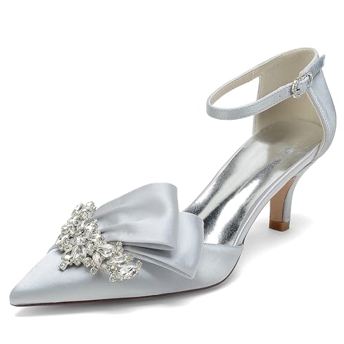 Elegant Rhinestone Hochzeit ScHöhe Kitten Heel für Damen Knöchelriemchen Braut Heels Dressy Pumps Ruffles Bow Cocktail Party ScHöhe Satin Silver Size 39 Elegant Rhinestone Hochzeit ScHöhe Kitten Heel für Damen Knöchelriemchen Braut Heels Dressy Pumps Ruffles Bow Cocktail Party ScHöhe Satin Silver Size 39 von Galindopia