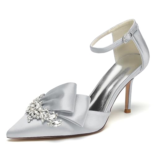 Elegant Rhinestone Hochzeit ScHöhe Kitten Heel für Damen Knöchelriemchen Braut Heels Dressy Pumps Ruffles Bow Cocktail Party ScHöhe Satin Silver Size 41 Elegant Rhinestone Hochzeit ScHöhe Kitten Heel für Damen Knöchelriemchen Braut Heels Dressy Pumps Ruffles Bow Cocktail Party ScHöhe Satin Silver Size 41 von Galindopia