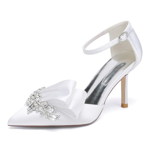 Elegant Rhinestone Hochzeit ScHöhe Kitten Heel für Damen Knöchelriemchen Braut Heels Dressy Pumps Ruffles Bow Cocktail Party ScHöhe Satin White Size 39 Elegant Rhinestone Hochzeit ScHöhe Kitten Heel für Damen Knöchelriemchen Braut Heels Dressy Pumps Ruffles Bow Cocktail Party ScHöhe Satin White Size 39 von Galindopia