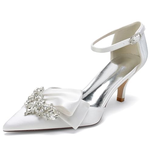 Elegant Rhinestone Hochzeit ScHöhe Kitten Heel für Damen Knöchelriemchen Braut Heels Dressy Pumps Ruffles Bow Cocktail Party ScHöhe Satin White Size 41 Elegant Rhinestone Hochzeit ScHöhe Kitten Heel für Damen Knöchelriemchen Braut Heels Dressy Pumps Ruffles Bow Cocktail Party ScHöhe Satin White Size 41 von Galindopia
