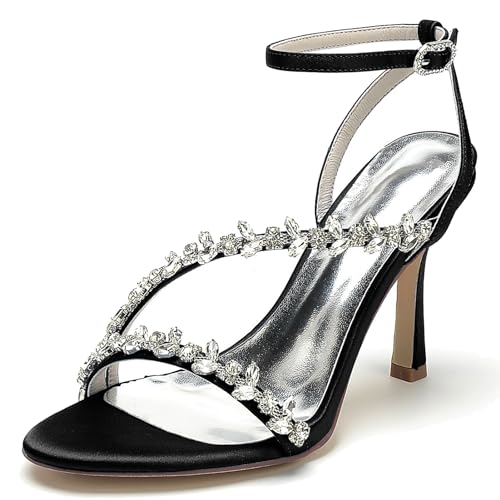 Elegant Rhinestone Strap Hochzeit Sandalen Stiletto für Damen Knöchelriemchen Braut Heels Dressy Open Toe Cocktail Party ScHöhe Satin Black Size 36 Elegant Rhinestone Strap Hochzeit Sandalen Stiletto für Damen Knöchelriemchen Braut Heels Dressy Open Toe Cocktail Party ScHöhe Satin Black Size 36 von Galindopia