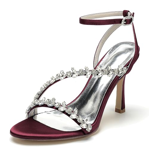 Elegant Rhinestone Strap Hochzeit Sandalen Stiletto für Damen Knöchelriemchen Braut Heels Dressy Open Toe Cocktail Party ScHöhe Satin Burgundy Size 42 Elegant Rhinestone Strap Hochzeit Sandalen Stiletto für Damen Knöchelriemchen Braut Heels Dressy Open Toe Cocktail Party ScHöhe Satin Burgundy Size 42 von Galindopia