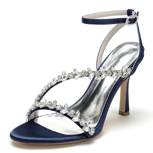 Elegant Rhinestone Strap Hochzeit Sandalen Stiletto für Damen Knöchelriemchen Braut Heels Dressy Open Toe Cocktail Party ScHöhe Satin Dark-Blue Size 38 Elegant Rhinestone Strap Hochzeit Sandalen Stiletto für Damen Knöchelriemchen Braut Heels Dressy Open Toe Cocktail Party ScHöhe Satin Dark-Blue Size 38 von Galindopia