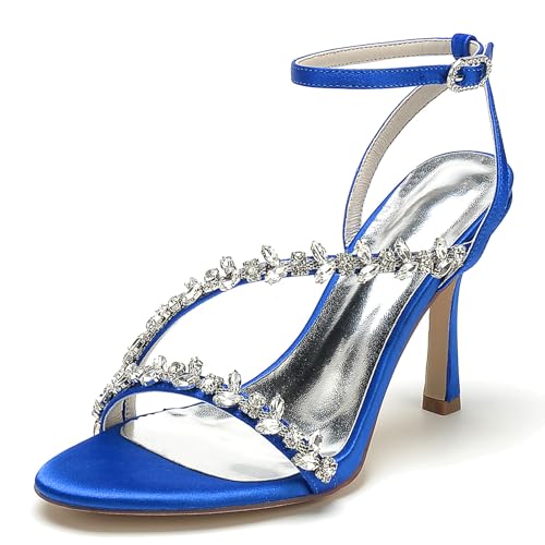 Elegant Rhinestone Strap Hochzeit Sandalen Stiletto für Damen Knöchelriemchen Braut Heels Dressy Open Toe Cocktail Party ScHöhe Satin Royal Blue Size 40 Elegant Rhinestone Strap Hochzeit Sandalen Stiletto für Damen Knöchelriemchen Braut Heels Dressy Open Toe Cocktail Party ScHöhe Satin Royal Blue Size 40 von Galindopia