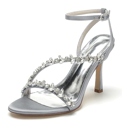 Elegant Rhinestone Strap Hochzeit Sandalen Stiletto für Damen Knöchelriemchen Braut Heels Dressy Open Toe Cocktail Party ScHöhe Satin Silver Size 38 Elegant Rhinestone Strap Hochzeit Sandalen Stiletto für Damen Knöchelriemchen Braut Heels Dressy Open Toe Cocktail Party ScHöhe Satin Silver Size 38 von Galindopia