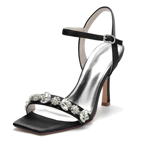 Elegant Rhinestone Strap Hochzeit Sandalen Stiletto für Damen Knöchelriemchen Braut Heels Dressy Square Toe Cocktail Party ScHöhe Satin Black Size 43 Elegant Rhinestone Strap Hochzeit Sandalen Stiletto für Damen Knöchelriemchen Braut Heels Dressy Square Toe Cocktail Party ScHöhe Satin Black Size 43 von Galindopia