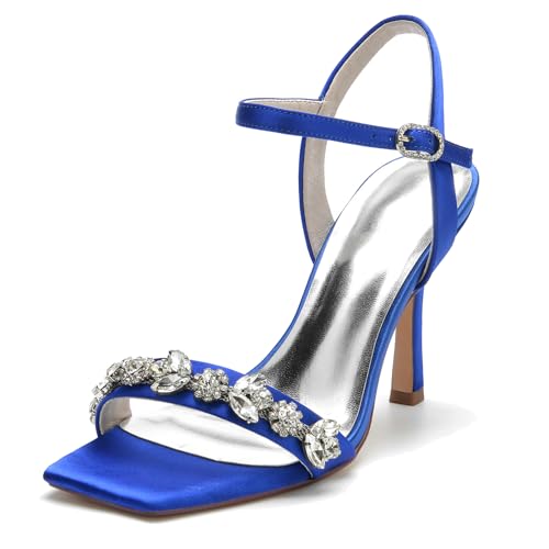 Elegant Rhinestone Strap Hochzeit Sandalen Stiletto für Damen Knöchelriemchen Braut Heels Dressy Square Toe Cocktail Party ScHöhe Satin Royal Blue Size 40 Elegant Rhinestone Strap Hochzeit Sandalen Stiletto für Damen Knöchelriemchen Braut Heels Dressy Square Toe Cocktail Party ScHöhe Satin Royal Blue Size 40 von Galindopia