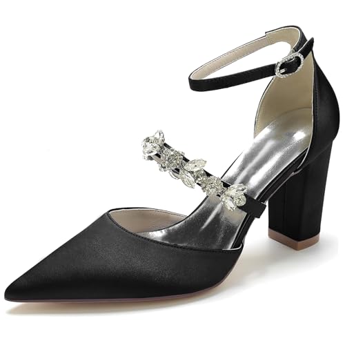 Elegant Rhinestone Strap Hochzeit ScHöhe Höhe Ferse für Damen Knöchelriemchen Dressy Pumps D Orsay Braut Heels Cocktail Party ScHöhe Satin Black Size 40 Elegant Rhinestone Strap Hochzeit ScHöhe Höhe Ferse für Damen Knöchelriemchen Dressy Pumps D Orsay Braut Heels Cocktail Party ScHöhe Satin Black Size 40 von Galindopia