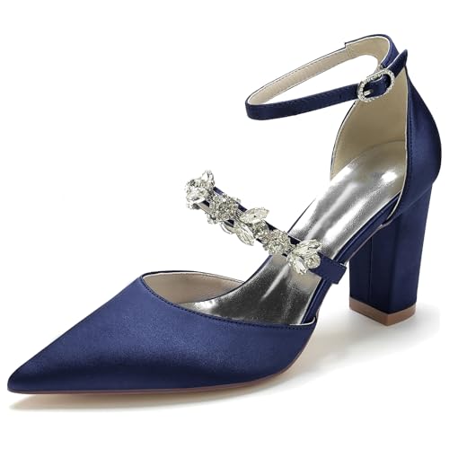 Elegant Rhinestone Strap Hochzeit ScHöhe Höhe Ferse für Damen Knöchelriemchen Dressy Pumps D Orsay Braut Heels Cocktail Party ScHöhe Satin Dark-Blue Size 43 Elegant Rhinestone Strap Hochzeit ScHöhe Höhe Ferse für Damen Knöchelriemchen Dressy Pumps D Orsay Braut Heels Cocktail Party ScHöhe Satin Dark-Blue Size 43 von Galindopia